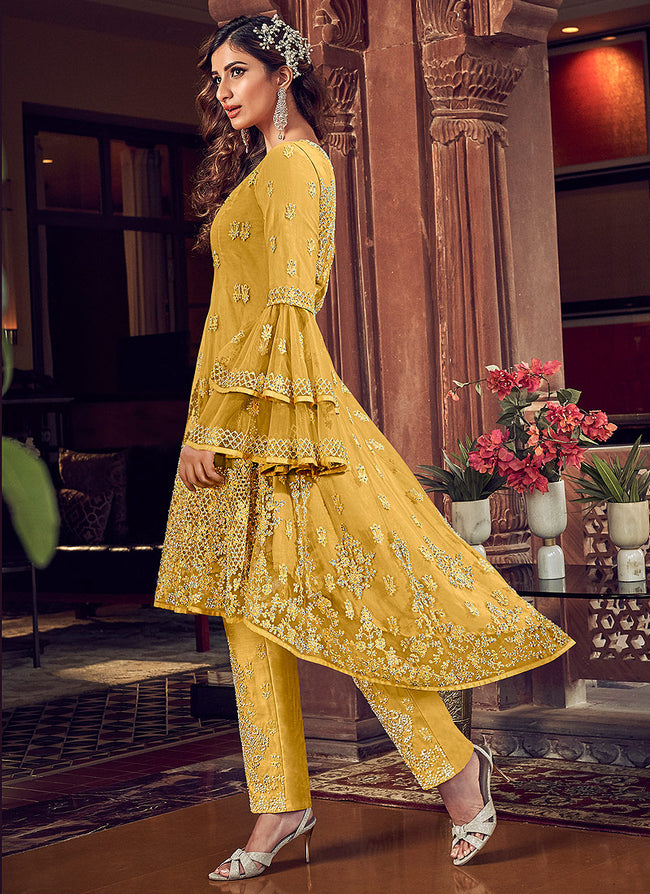 Amazing Yellow Georgette Thread Work Semi Stitched Sharara Plazzo Salwar  Suit For Women 146-YELLOW